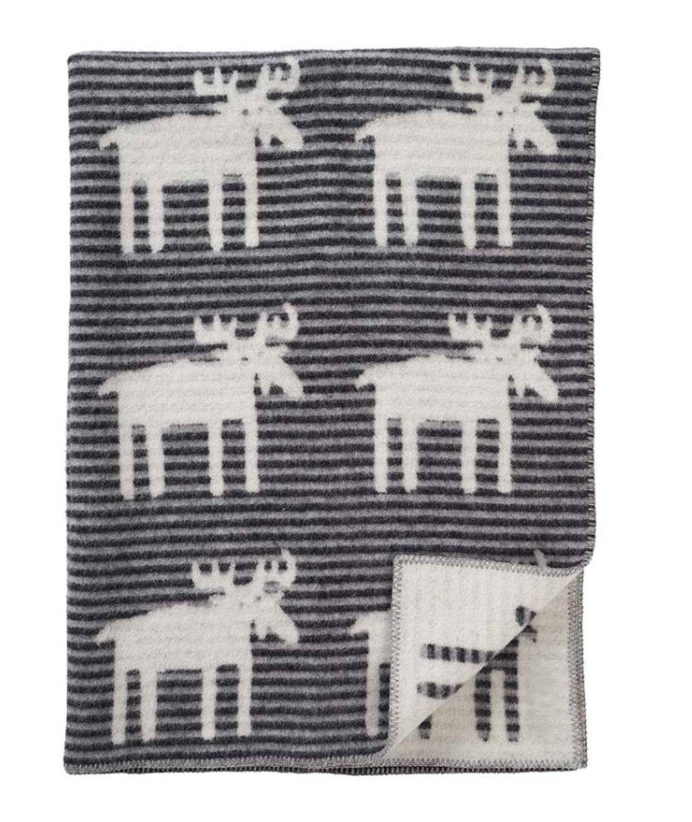 Pledd i 100% økologisk  lammeull Moose Stripes fra Klippan