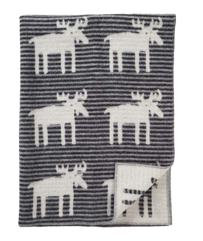 Pledd i 100% økologisk  lammeull Moose Stripes  Klippan