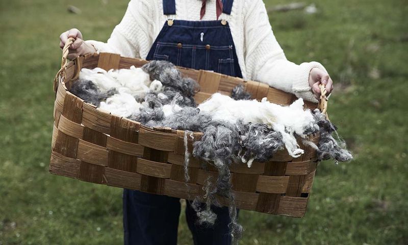 Pledd i 100% økologisk  lammeull Lappland Blå/Grå Klippan
