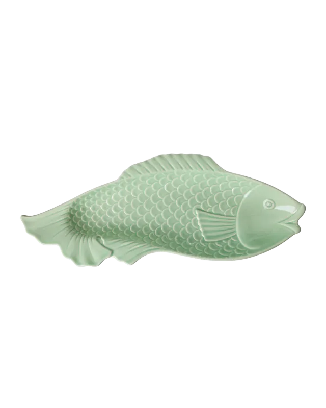 Rice serveringsfat i keramikk – fisk grønn (53 cm)
