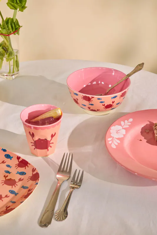 Rice bolle i melamin – coral med krabbe motiv (15 cm)