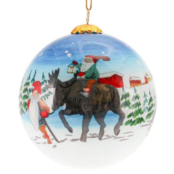 Hovedbilde Julekule, håndmalt Nisse og Elg