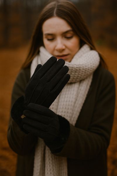 Hovedbilde Vanter med fluffy pelskant, sort