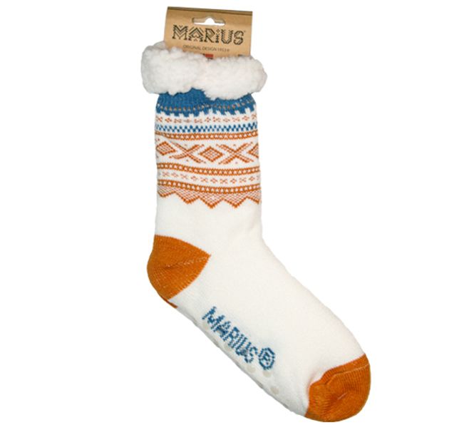 Hovedbilde Kosesokk Mariusmønster lang orangsje/hvit