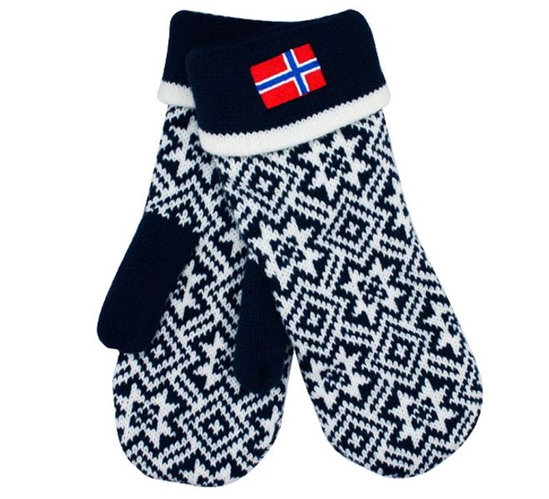 Strikkevott med stjernemønster blå/hvit