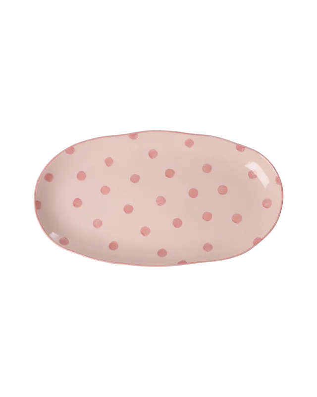 Rice DK serveringsfat i steintøy – rosa med prikker (40 cm)