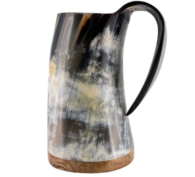 Hovedbilde Mjødkrus håndlaget av ekte horn! Motiv Vikingskip