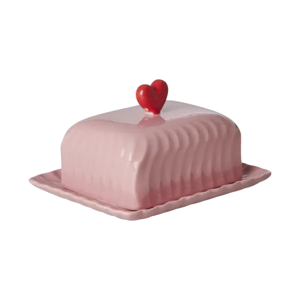 Hovedbilde Rice smørboks i keramikk – rosa med hjerte